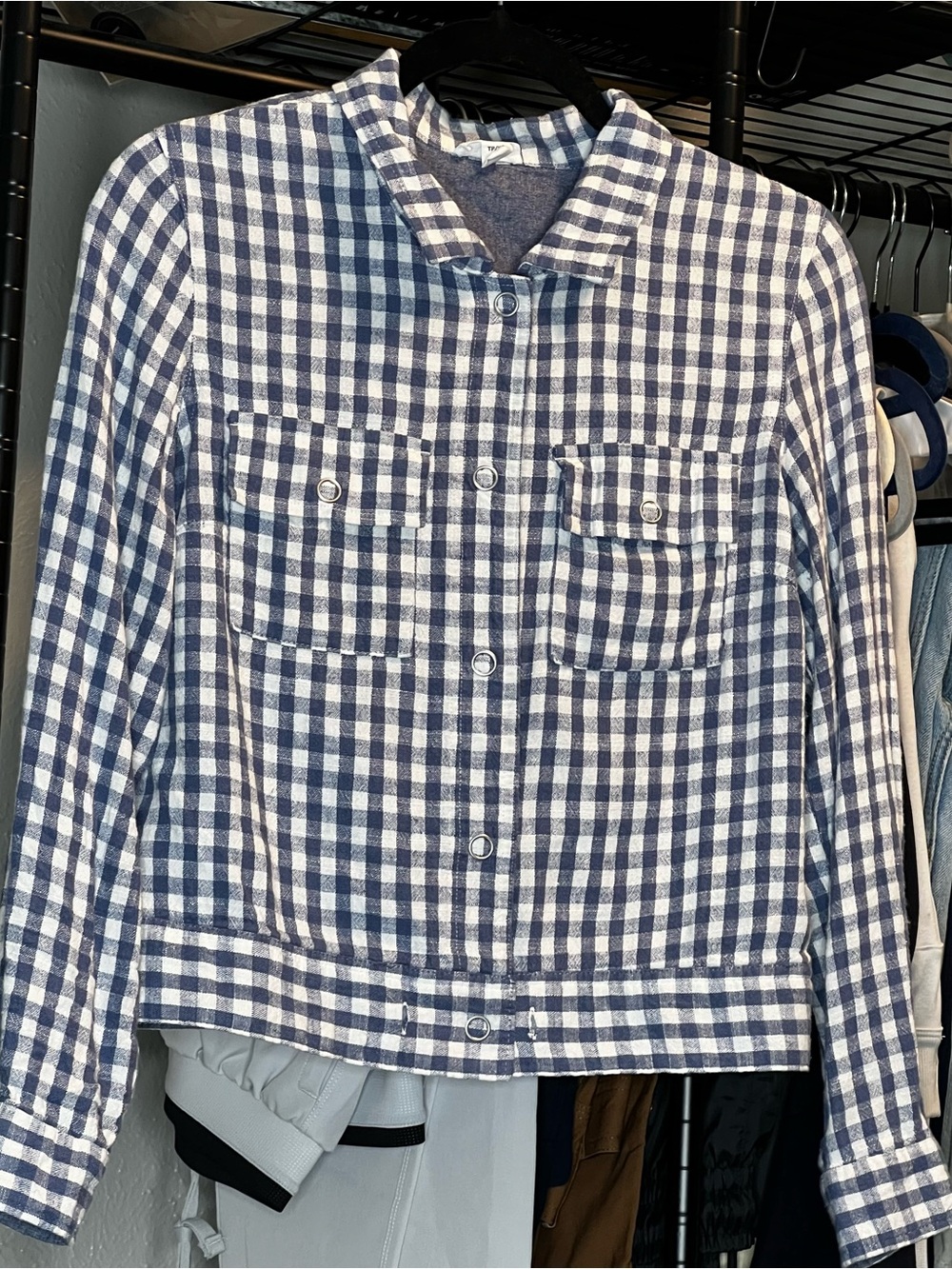 Women's Lightweight Blue Gingham Snap-Button-Front Jacket